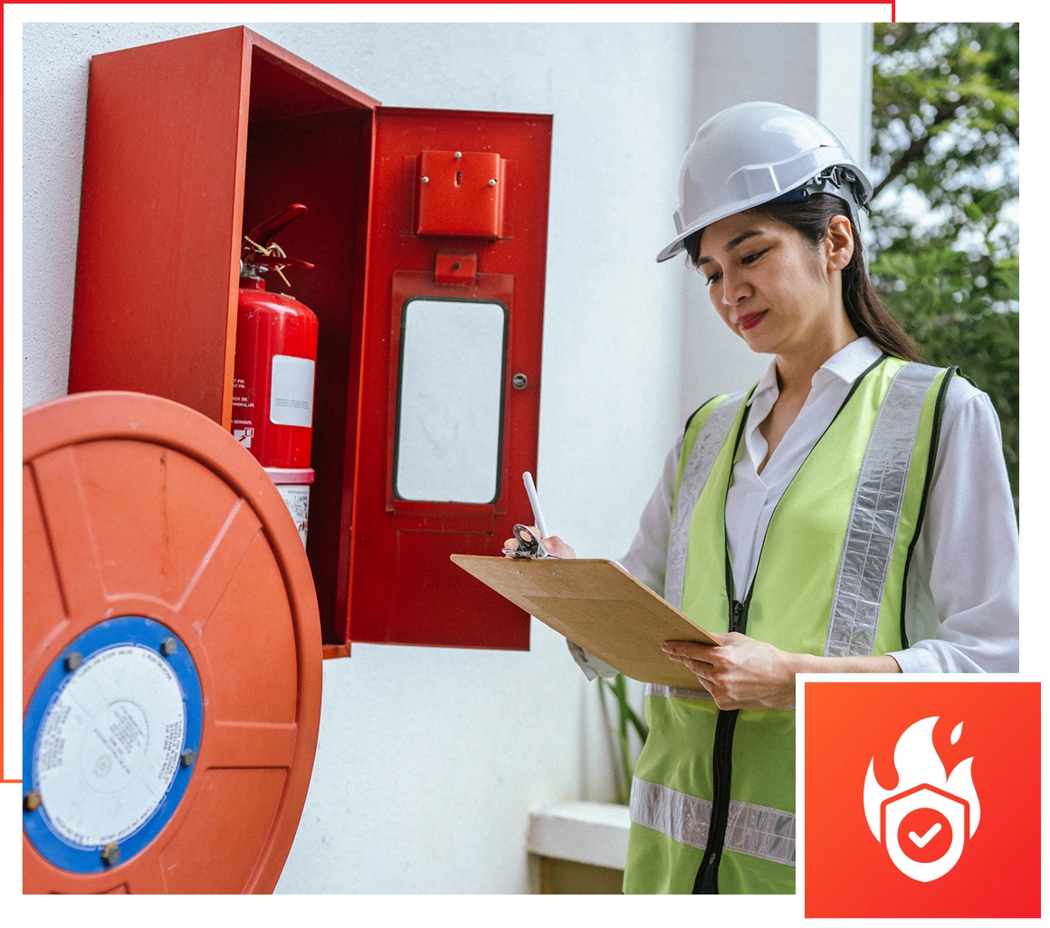 Safety inspector checking fire equipment