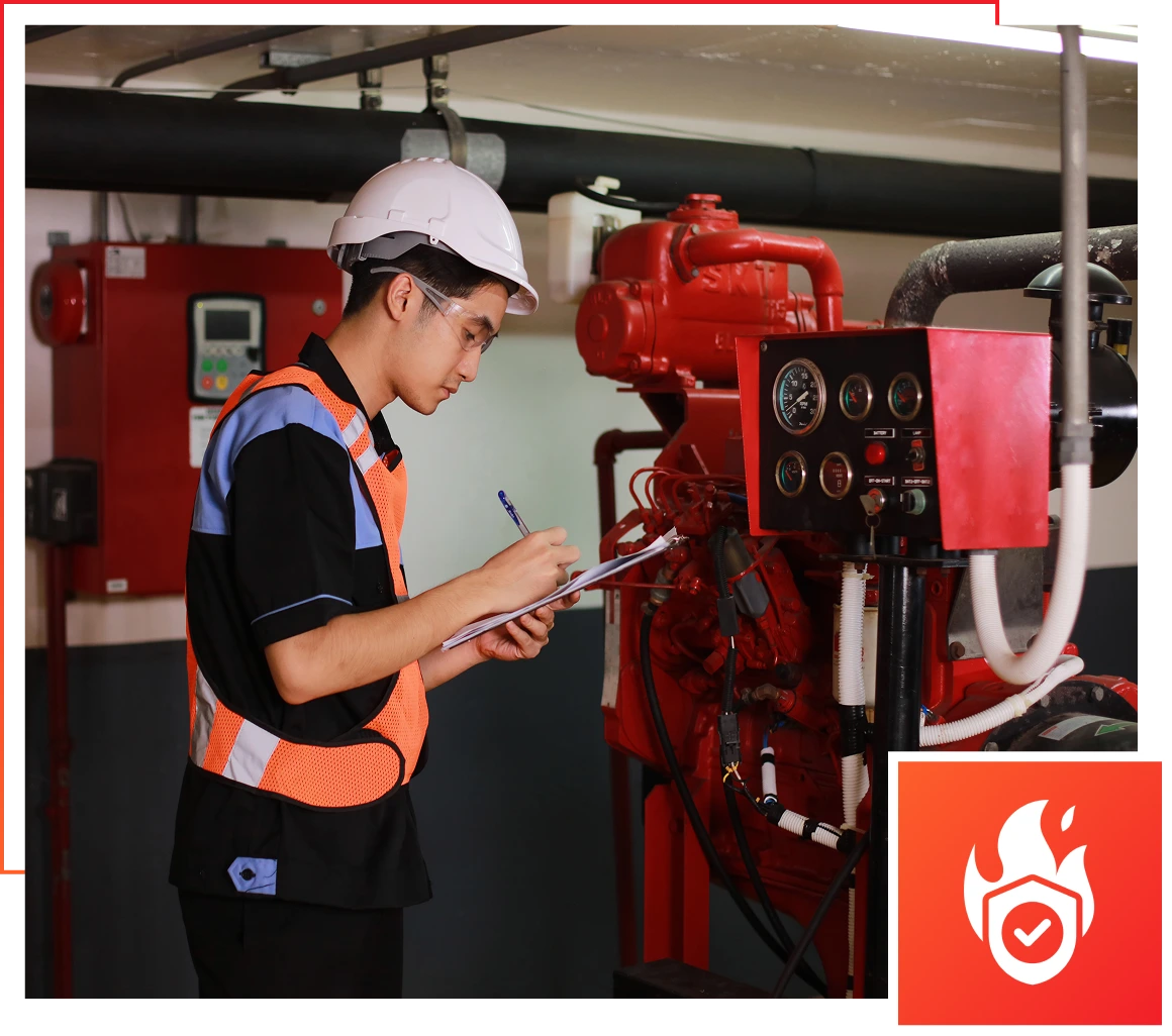 Worker checking machinery gauges